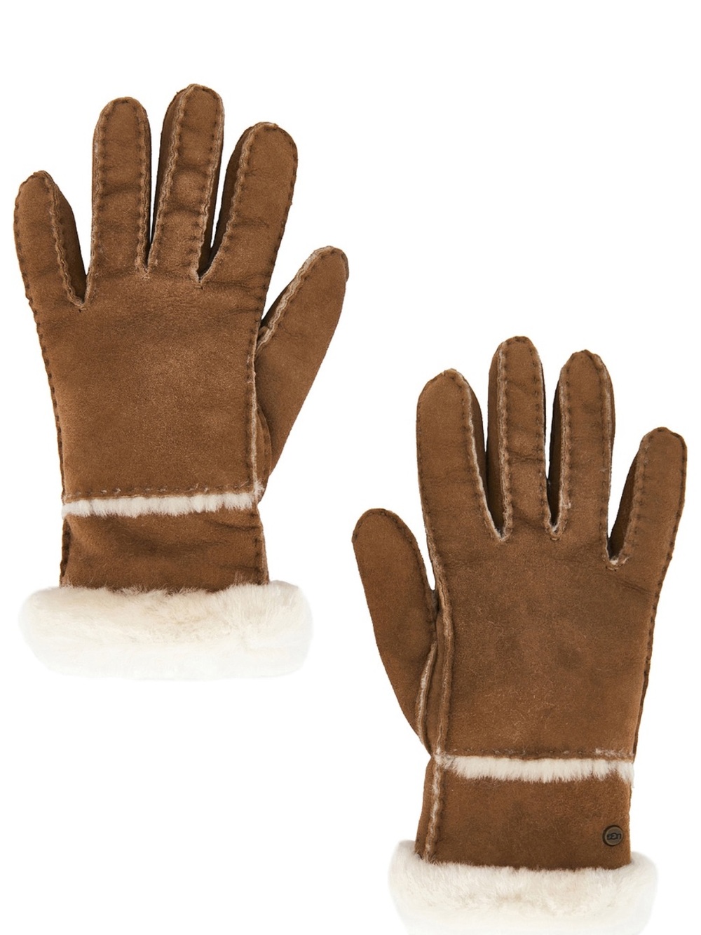 UGG Chestnut Suede Shearling-Trim Gloves